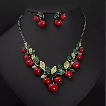 1 комплект, комплект ожерелья с красной вишней, колье-чокер, серьги, декор для свадебных вечеринок