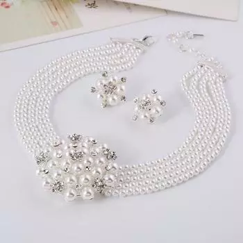 1 комплект, комплект серег-ожерелья, блестящие блестящие яркие завязанные бисером цветы из искусственного жемчуга, свадебное ожерелье, серьги, ювелирные изделия, подарок белый