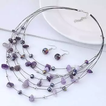 1 комплект, комплект женских серег и ожерелья, многослойное ожерелье, декор из камня, богемный стиль, ювелирные изделия для ушей на шею, висячие серьги, комплект ожерелья красный