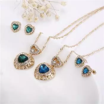 1 комплект, комплект женских серег-ожерелья, кулон в форме сердца, комплект серег-гвоздиков из искусственного кристалла с полыми цветами, роскошные серьги-гвоздики для выпускного вечера, свадьбы красный