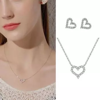 1 комплект, комплект женского ожерелья, регулируемый кулон в форме сердца, серьги со стразами, длина ушных шпилек