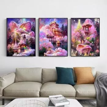 1 комплект комплекта алмазной живописи изысканный грибной узор горный хрусталь картина 5D DIY ремесло C