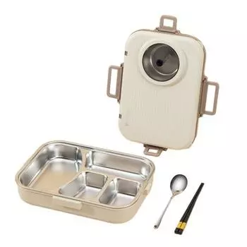 1 комплект, контейнер для обеда, отделение для хранения, удобная переноска, полезные 4 сетки, 1200 мл, миска для супа емкостью 200 мл и посуда для ежедневного использования коричневый