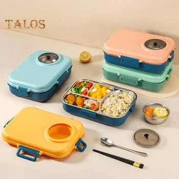1 комплект контейнера для еды большой емкости для сохранения свежести из нержавеющей стали с отличной изоляцией для обеда с миской палочки для еды ложка офисные принадлежности 1100ml синий
