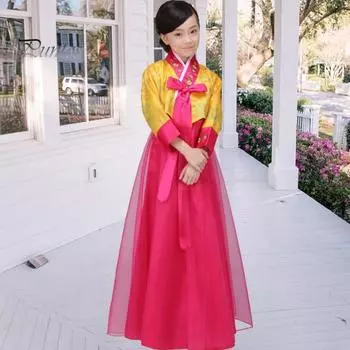 1 комплект корейского танцевального костюма ханбок для девочек, изысканный дизайн с вышивкой, одежда для выступлений, фотографии 140cm зелёный