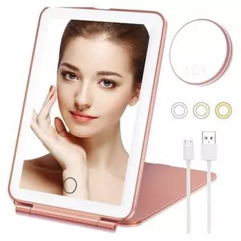 1 комплект косметического зеркала с плавной регулировкой яркости, 10-кратным увеличением, трехцветной подсветкой, зарядкой через USB, автоматическим отключением питания, складным зеркалом для туалетного столика, поставка в общежитие чёрный