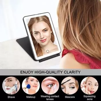 1 комплект косметического зеркала с плавной регулировкой яркости, 10-кратным увеличением, трехцветной подсветкой, зарядкой через USB, автоматическим отключением питания, складным зеркалом для туалетного столика, поставка в общежитие чёрный