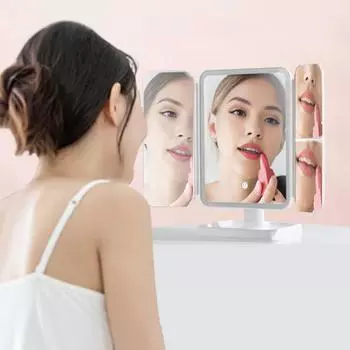 1 комплект косметического зеркала со светодиодной подсветкой, косметическое зеркало с сенсорным управлением, перезаряжаемое тройное складывание для макияжа