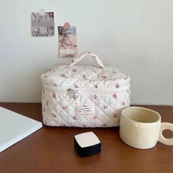 1 комплект косметички с цветочным принтом большой емкости на молнии 3 сумки разных размеров портативная ретро-сумка с ручкой дорожная косметичка кисточка для макияжа Large светло-зеленый