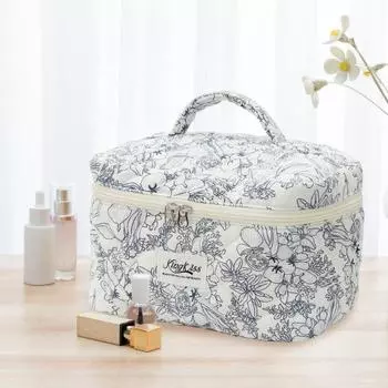 1 комплект косметички с цветочным принтом большой емкости на молнии 3 сумки разных размеров портативная ретро-сумка с ручкой дорожная косметичка кисточка для макияжа Large светло-синий