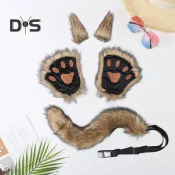 1 комплект, косплей, искусственный лисьий хвост, шпилька, перчатки в виде лапы, мягкие нечеткие плюшевые костюмы с регулируемой окружностью талии, противоскользящие зажимы для выступлений, клубные танцевальные костюмы серый