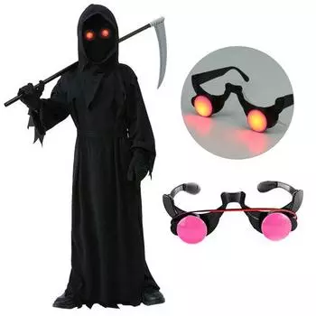 1 комплект, косплей, карнавальные вечерние костюмы смерти, террор, светящиеся глаза, крюк смерти, серп, халат, пояс, костюм на Хэллоуин, комплект L