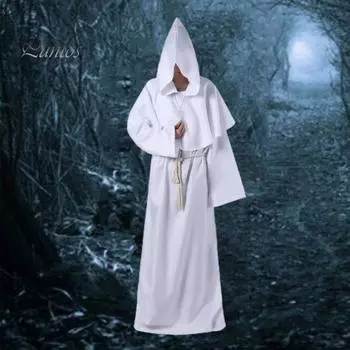 1 комплект, костюм для косплея на Хэллоуин, халат, пояс, ожерелье, комплект с капюшоном и длинными рукавами, средневековый монах, ведьма, пастор, вечерние представления, ролевой костюм S