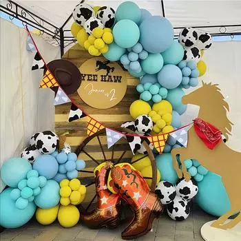 1 комплект, ковбойское украшение для вечеринки, воздушный шар с изображением животных, гирлянда, арочный комплект, синие латексные шары для мальчиков на день рождения, детский душ