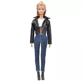 1 комплект кожаных пальто для куклы 11,5 дюйма, модное пальто, джинсы, брюки, короткий топ, одежда ручной работы, аксессуары для кукол чёрный/белый