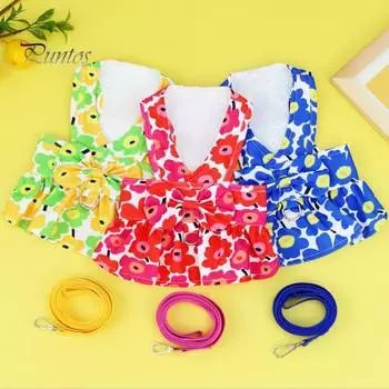 1 комплект, красивый привлекательный поводок для собаки с бантом, платье с цветочным принтом, поводок для собак, платье, аксессуары для домашних животных M зелёный