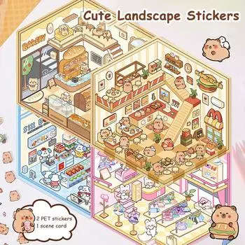 1 комплект креативных 3D-наклеек для симуляции кабины, милые мультяшные наклейки ручной работы для ландшафтного дизайна, наклейки для укладки сцен A2