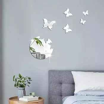 1 комплект креативных бабочки порхающие зеркальные трехмерные наклейки на стену, акриловая декоративная композиция для комнаты фоновая стена Pack of 6