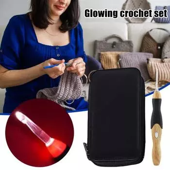 1 комплект крючков для вязания со светодиодной подсветкой с футляром для хранения, с возможностью зарядки через USB, 2,5 мм - 6,5 мм, 9 размеров, крючки для вязания со светодиодной подсветкой, аксессуары для вязания крючком цвет старого дерева