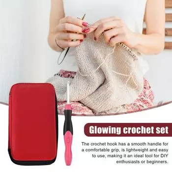1 комплект крючков для вязания со светодиодной подсветкой с футляром для хранения, с возможностью зарядки через USB, 2,5 мм - 6,5 мм, 9 размеров, крючок для вязания крючком со светодиодной подсветкой для самостоятельного вязания фиолетовый