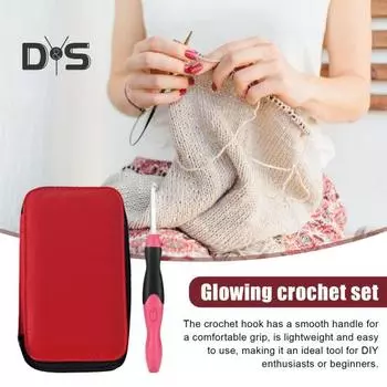1 комплект крючков для вязания со светодиодной подсветкой с футляром для хранения, с возможностью зарядки через USB, 2,5 мм - 6,5 мм, 9 размеров, крючок для вязания крючком со светодиодной подсветкой для самостоятельного вязания фиолетовый