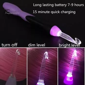 1 комплект крючков для вязания со светодиодной подсветкой с футляром для хранения, с возможностью зарядки через USB, 2,5 мм - 6,5 мм, 9 размеров, крючок для вязания крючком со светодиодной подсветкой для самостоятельного вязания фиолетовый