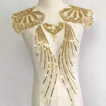 1 комплект, кружевная ткань с золотыми блестками, аппликации, вышитая нашивка для свадебного украшения платья, сделай сам