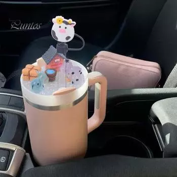 1 комплект крышек для стаканов с силиконовой соломенной крышкой, светящаяся смоляная миниатюра, кролик, кошка, лягушка, молочная корова, крышка для стакана с водой, украшение 40 унций D