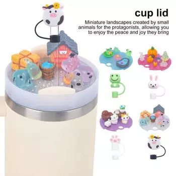 1 комплект крышки для стакана с силиконовой соломенной крышкой, светящаяся смоляная миниатюра в виде кролика-кота A