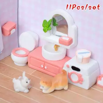 1 комплект кукольного домика миниатюрная розовая ванна туалет стиральная машина ванная комната модель декор игрушка кукольный дом аксессуары