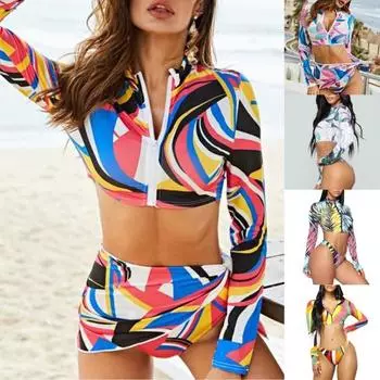 1 комплект, купальник с длинным рукавом на молнии, женский быстросохнущий купальник из полиэстера с шляпой XL белый/чёрный