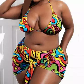 1 комплект купального костюма, супермягкий комплект бикини из 3 предметов, устойчивый к выцветанию нейлоновый комплект, чехол большого размера 3XL