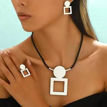 1 комплект квадратных подвесок, ожерелий и серег серебряный