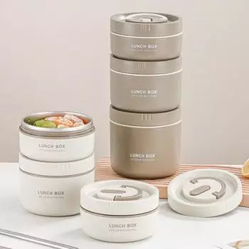 1 комплект ланч-бокса с ланч-мешком и посудой, герметичный портативный изолированный ланч-бокс бежевый