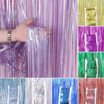 1 комплект, лазерный фон, дождевые шторы, блестящая мишура, фольга, занавеска для дня рождения, свадьбы, вечеринки, украшение 1*1m красный