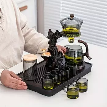 1 комплект ленивого чайного сервиза, магнитная водоотделительная вращающаяся супница, машина для приготовления чая из боросиликатного стекла, автоматический стеклянный чайник Songshan, чайная банка, чай
