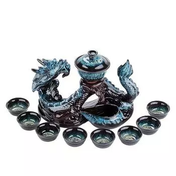1 комплект, ленивый чайный сервиз, магнитный чайник для отвода воды, автоматический чайник из стекла дракона, чаша с крышкой, чашка на 4,7 унции, китайский чайный сервиз кунг-фу для домашнего проживания