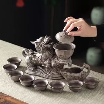 1 комплект, ленивый чайный сервиз, магнитный отвод воды, вращающийся гайваньский чайник, автоматический чайник Brave Troops, ретро-чайник, чайные чашки, крышка, чаша, прямоугольный поднос для чая Chi