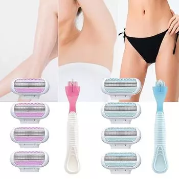 1 комплект лезвий для женской безопасной бритвы для лица/ног/подмышек/бикини, удаление волос, съемные для многократного использования синий