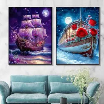 1 комплект лодка горный хрусталь живопись с холстом дрель инструменты угол девушка 5D полная дрель DIY A