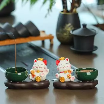 1 комплект Lucky Cat Курильница для благовоний Симпатичная керамическая ароматерапевтическая печь Кронштейн для курильницы Zen Курильница для благовоний Украшение в виде кошки