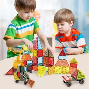 1 комплект, магнитная плитка, строительная игрушка с краном, строительный грузовик, красочная плитка, обучающий блок, сенсорная игрушка STEM