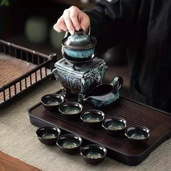 1 комплект магнитного ленивого чайного сервиза — автоматический керамический чайник с драконом, поднос и кружка для чайных чашек — идеально подходит для домашнего офиса и любителей чая — идеальный подарок для любителей чая Longding (Kiln Transformation)