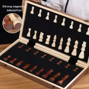 1 комплект магнитных шахмат со складной шахматной доской, портативные дорожные деревянные международные шахматы для детей и взрослых, 2 игрока, образовательная шахматная настольная игра коричневый