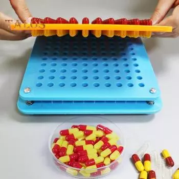 1 комплект машины для наполнения капсул. Высокоэффективное автоматическое устройство. Прочный, прочный, 100 отверстий. Наполнитель капсул с порошковой блок-доской. синий