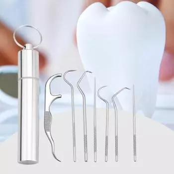 1 комплект, металлическая зубочистка, многофункциональная нержавеющая сталь, отличная портативная зубочистка с футляром для хранения для дома 7pcs
