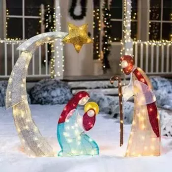 1 комплект металлических украшений Святого Семейства, светящихся в темноте, большая светящаяся рождественская сцена, наземная скульптура, украшение для дома B