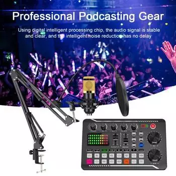 1 комплект микрофона, звуковая карта с 3 портами для прямых трансляций, подкаст-система начального уровня с поддержкой Bluetooth, комплект подкаст-устройств Sets