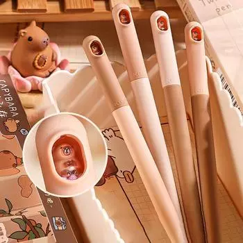 1 комплект милых гелевых ручек Capybara Kawaii Capybara, быстросохнущие гладкие ручки для письма, креативные нейтральные ручки, канцелярские принадлежности для офиса A2