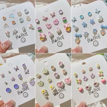 1 комплект милых красочных блестящих сережек-гвоздиков в форме бабочки из камня в форме сердца для женщин и девочек, модные серьги, ювелирные изделия, подарки на вечеринку A5